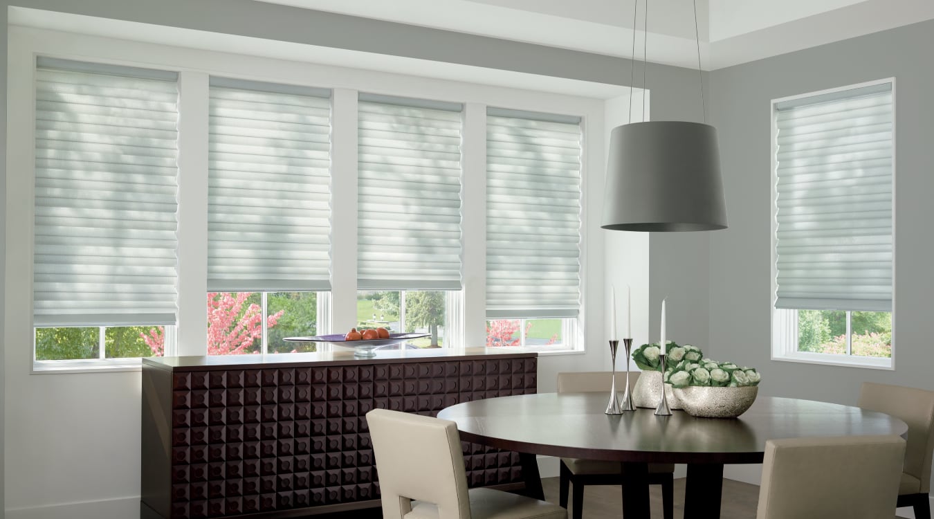 Cordless motorized shades in a Salt Lake City dining room